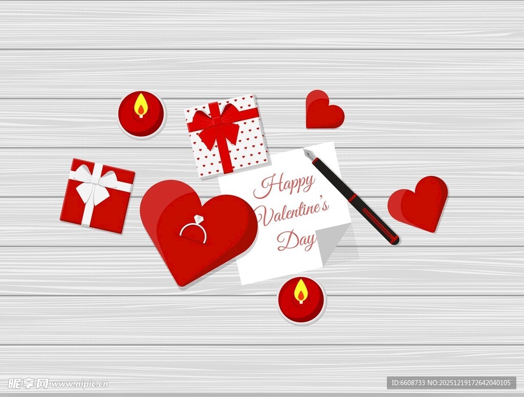 浪漫爱心与礼物装饰场景