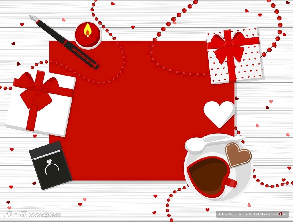 红色背景上的多样礼品元素