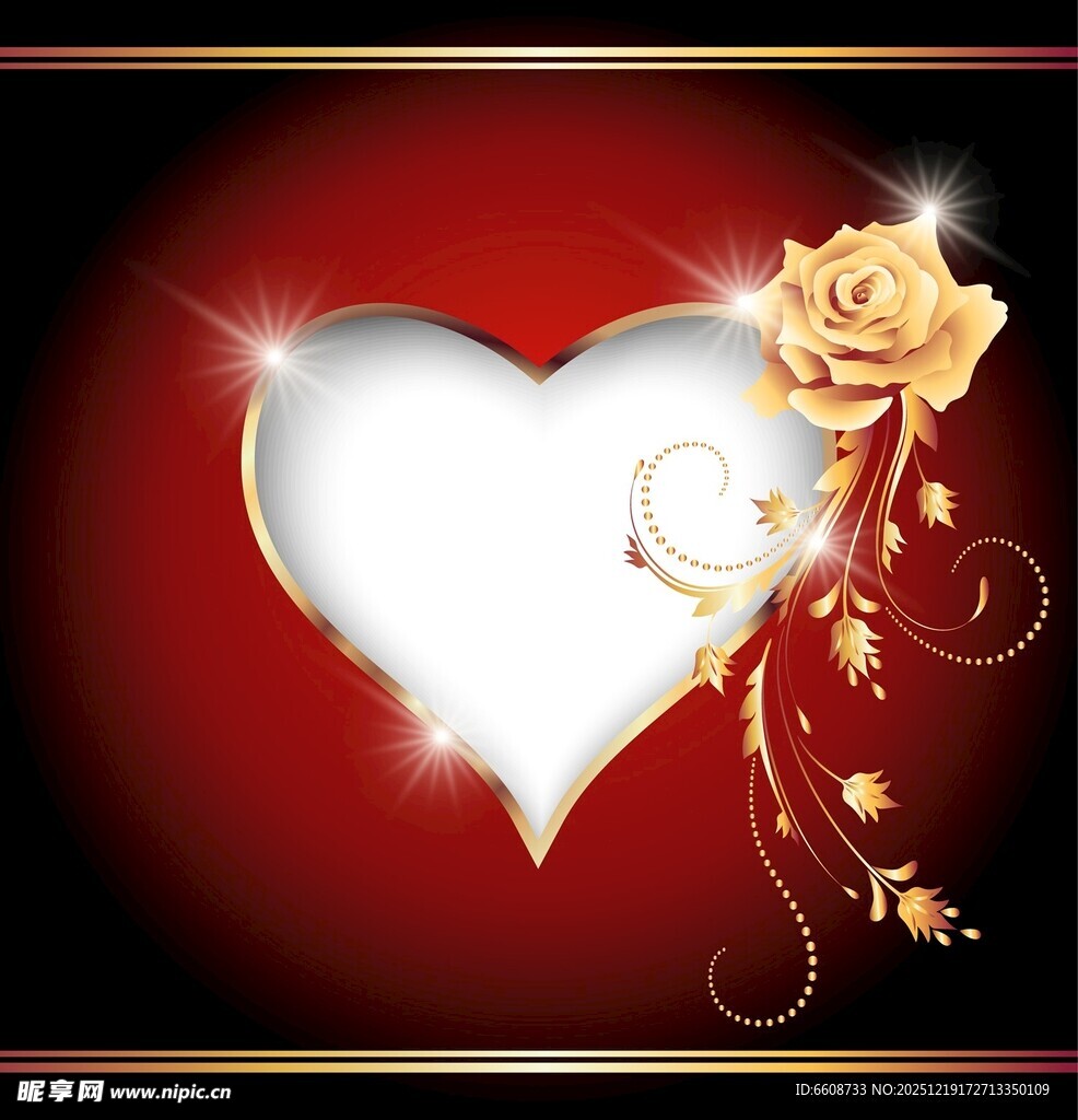 心形边框配金色玫瑰