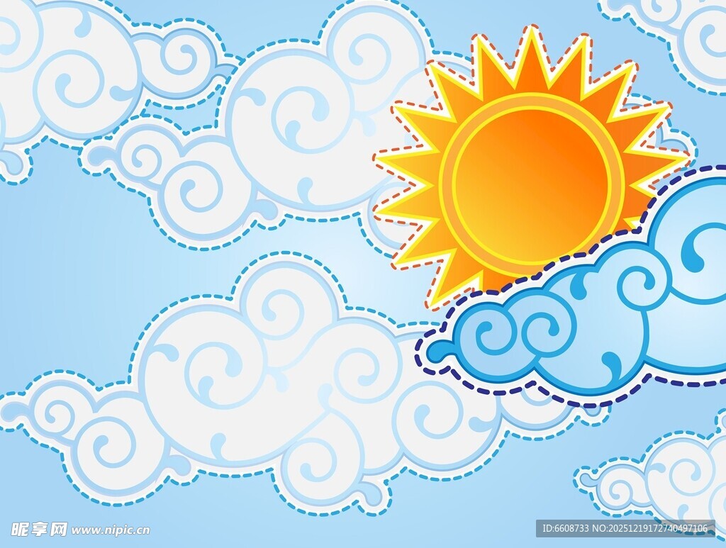 晴朗天空中的太阳与云朵