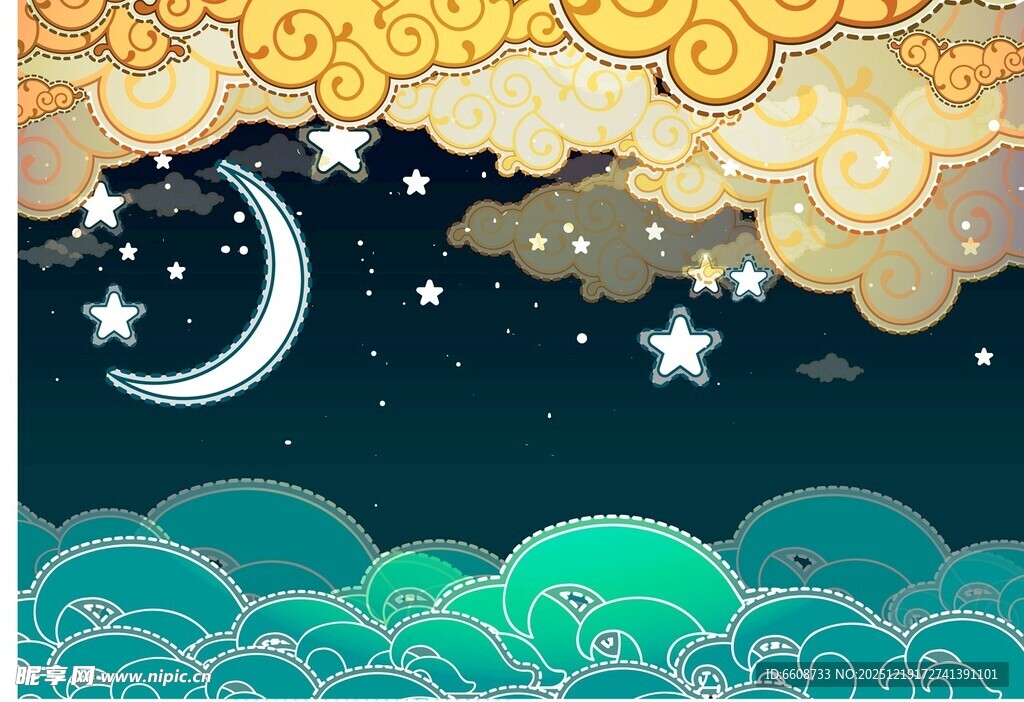 梦幻夜空下的星月云海