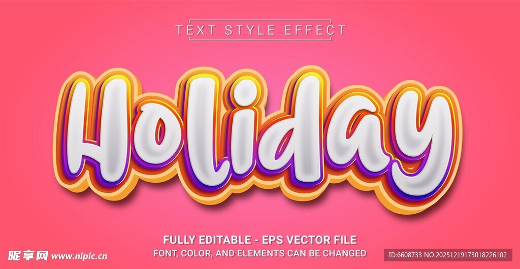 假日主题多彩立体字体设计