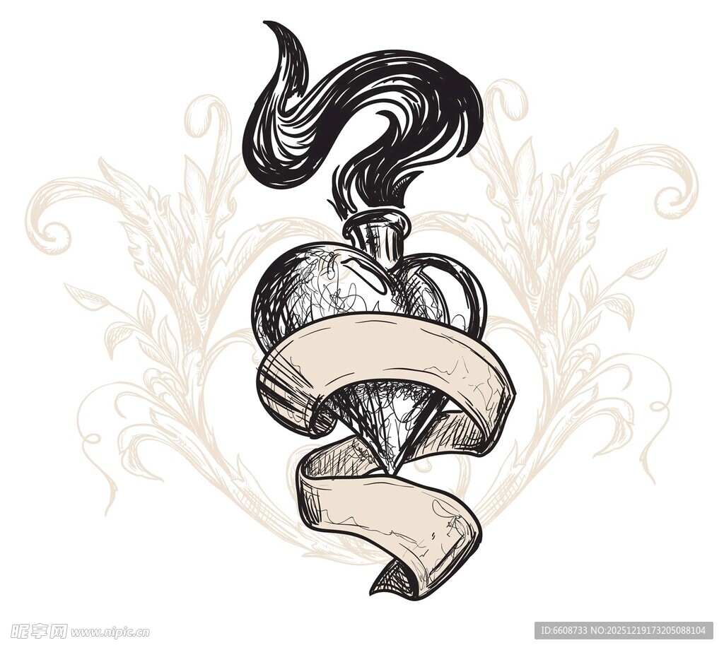 复古心形挂饰插画