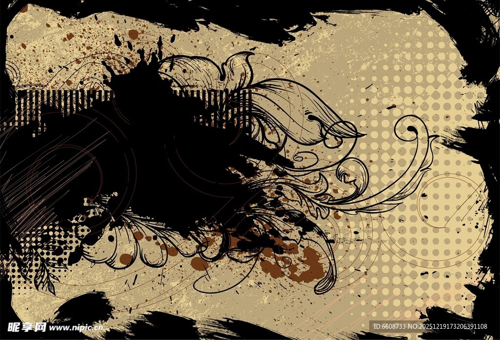 复古风格黑色花纹艺术图案