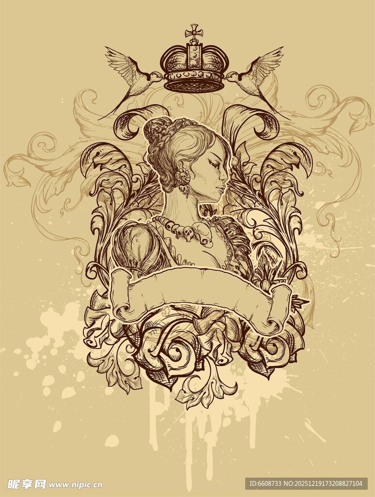 复古皇冠花纹装饰图案