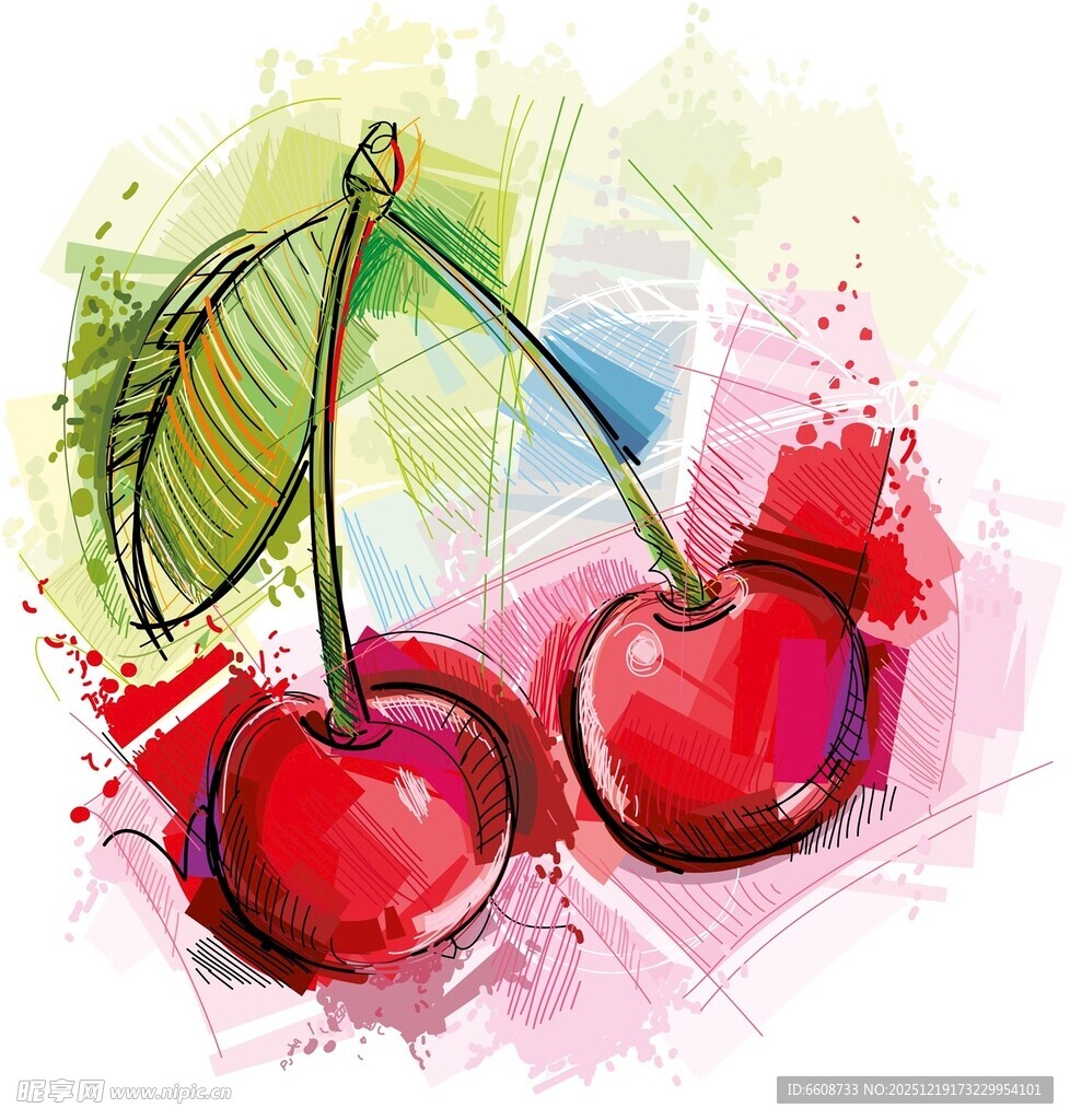 水彩风樱桃插画