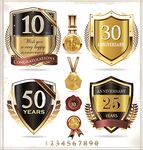 金色周年纪念徽章与标签