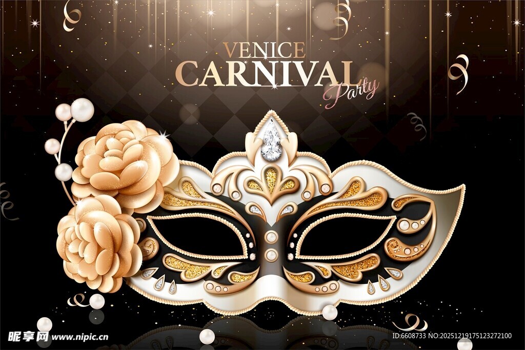 华丽狂欢节面具与玫瑰