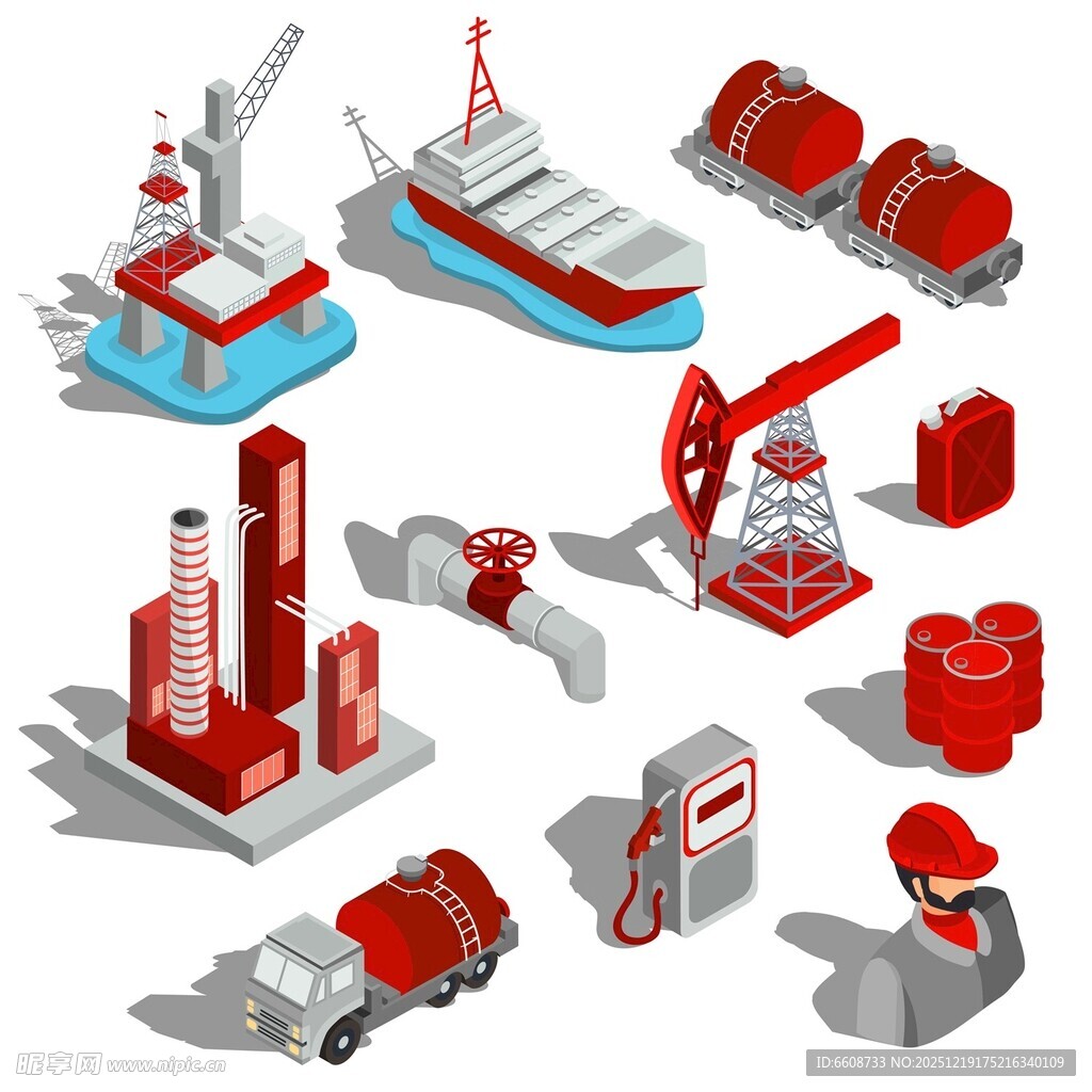 石油工业设备等距图标集