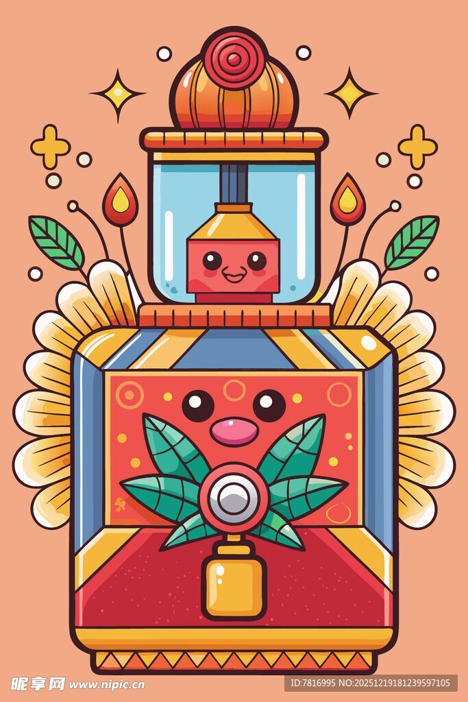 卡通风格复古收音机插画