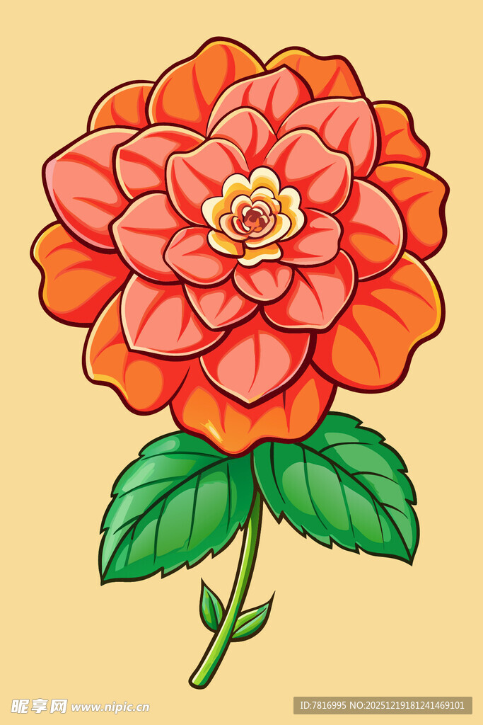 手绘艳丽山茶花