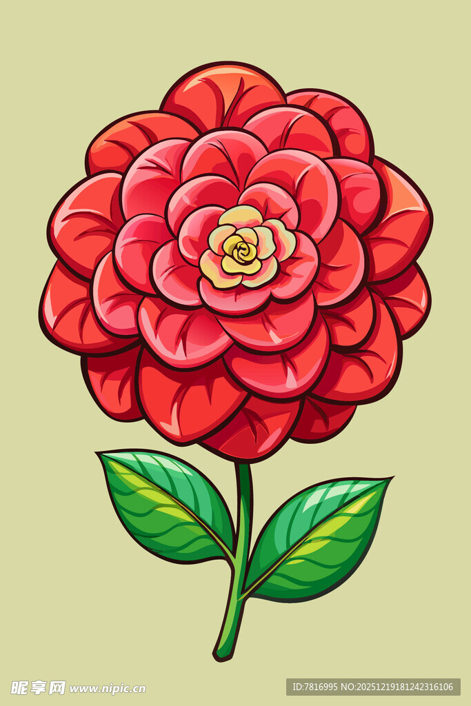 手绘红色山茶花插画