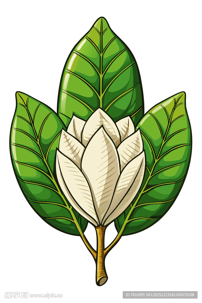 盛开的白玉兰插画