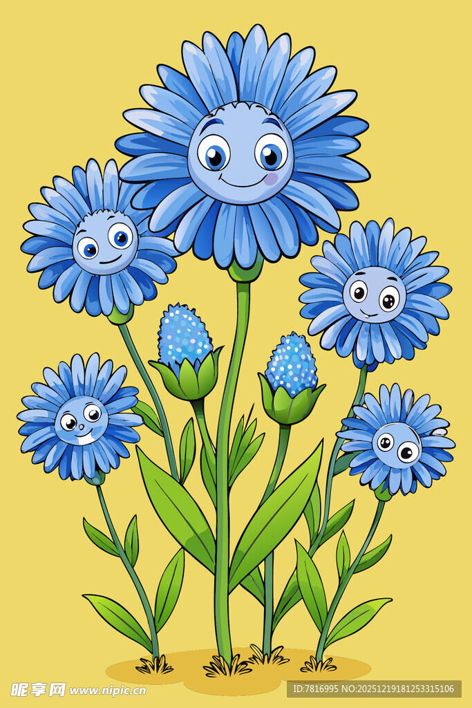可爱蓝色花朵插画