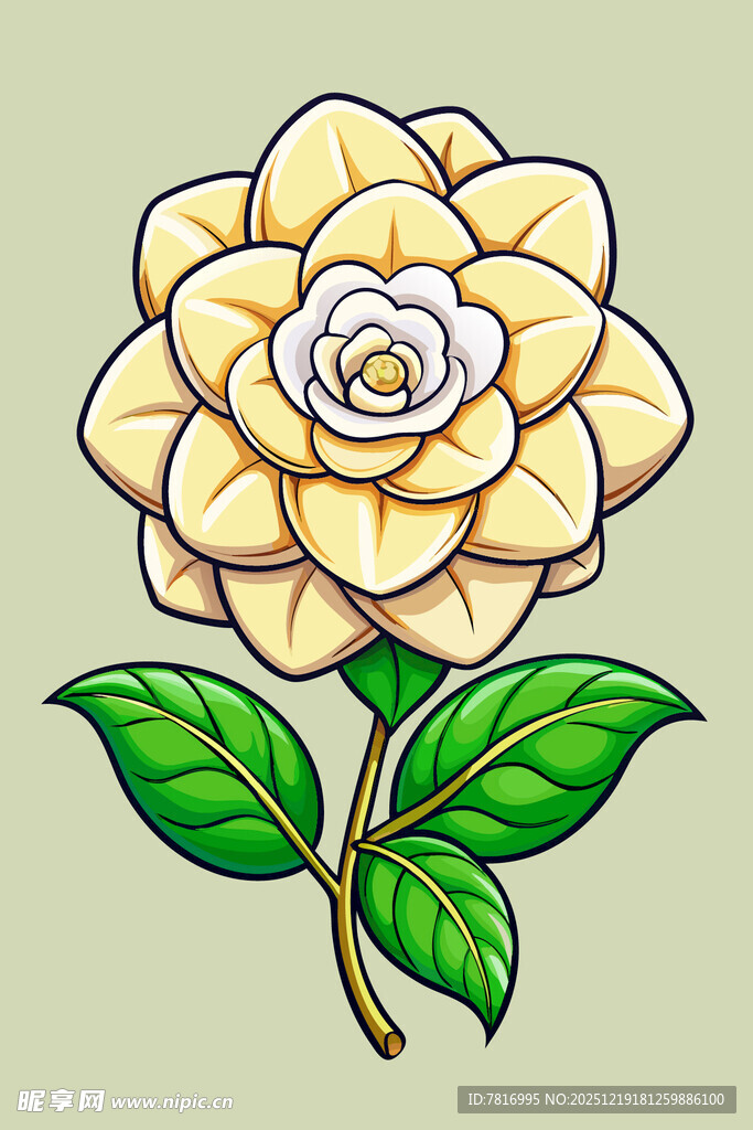 手绘黄色山茶花插画