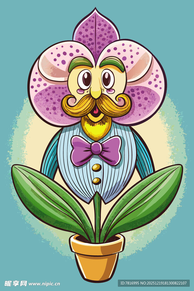卡通兰花先生盆栽形象