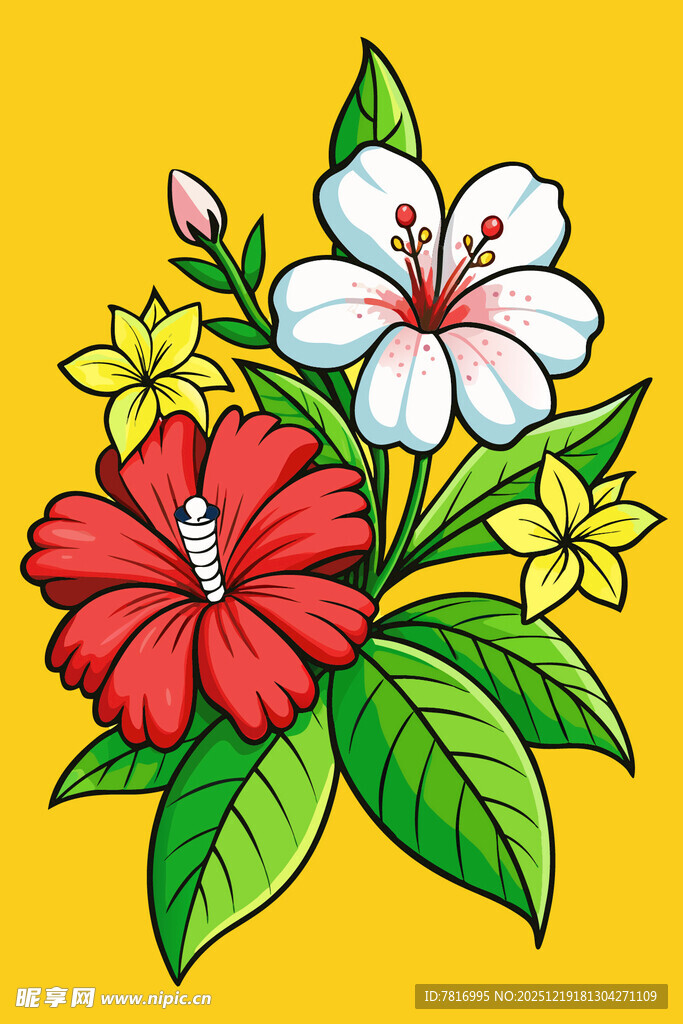 鲜艳手绘花卉插画