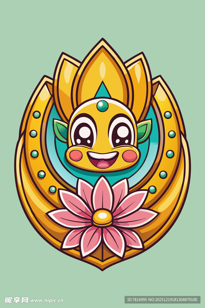 可爱莲花卡通吉祥图案