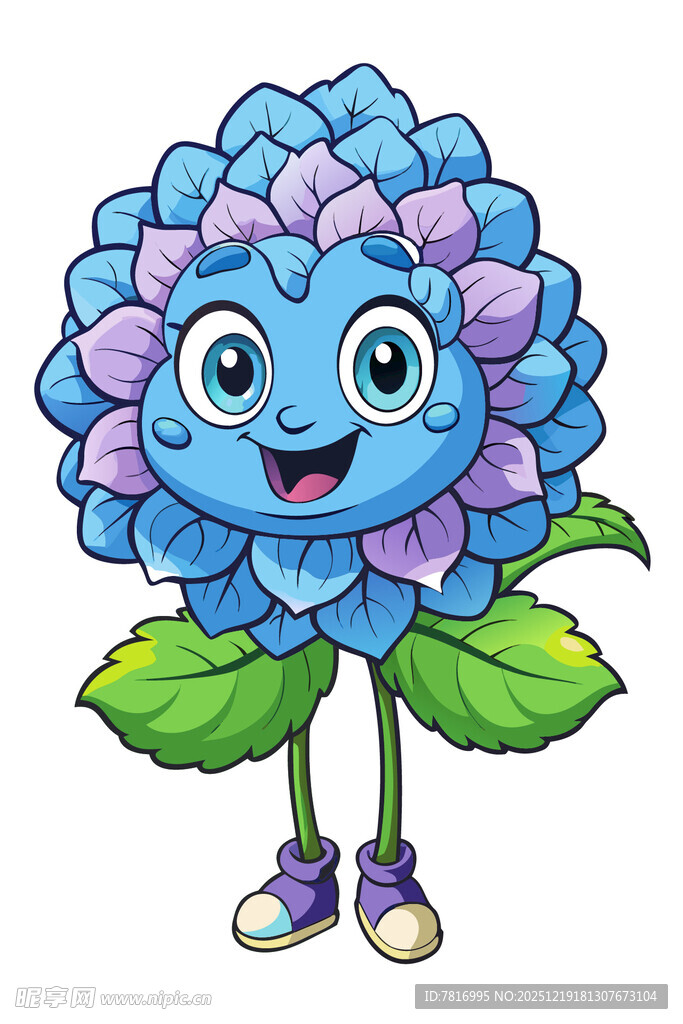 可爱蓝色花朵卡通形象