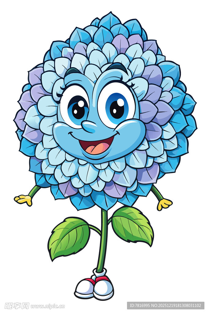 可爱蓝色花朵卡通形象