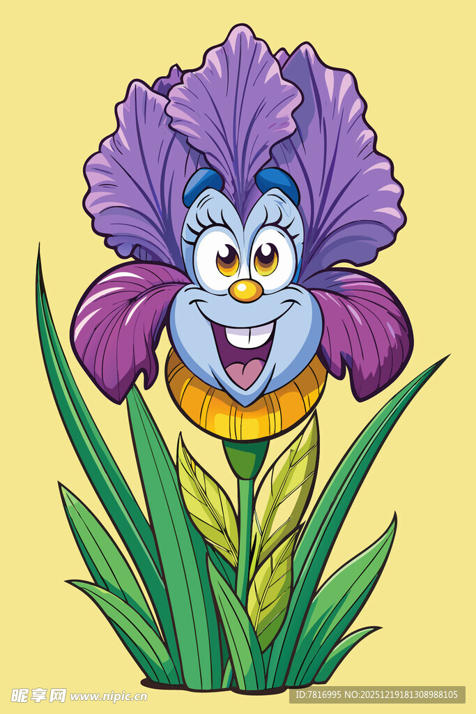 微笑的紫色鸢尾花插画