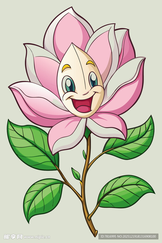 微笑的粉色卡通莲花