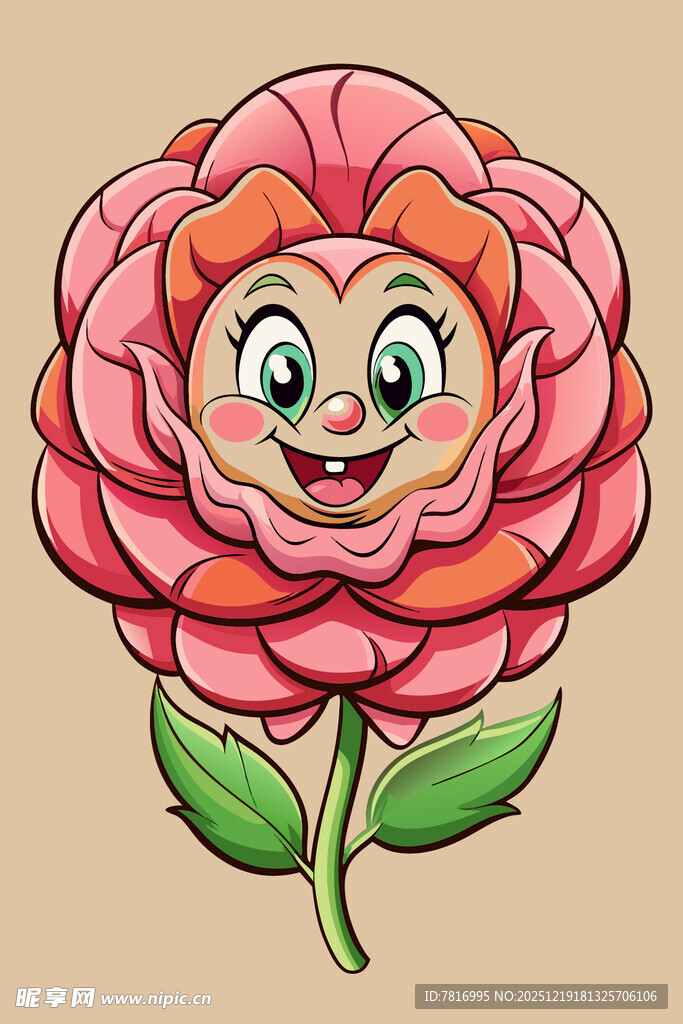 可爱拟人化粉色花朵