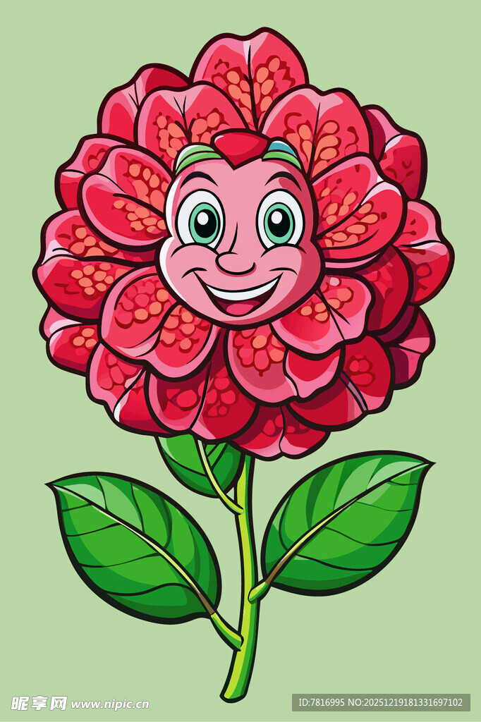 可爱笑脸红牡丹