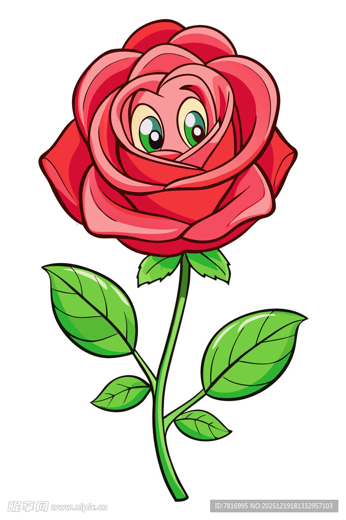 卡通红玫瑰带可爱眼睛