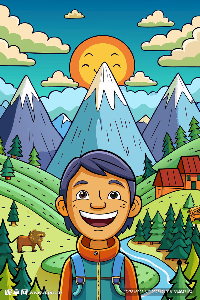 户外徒步的快乐男孩