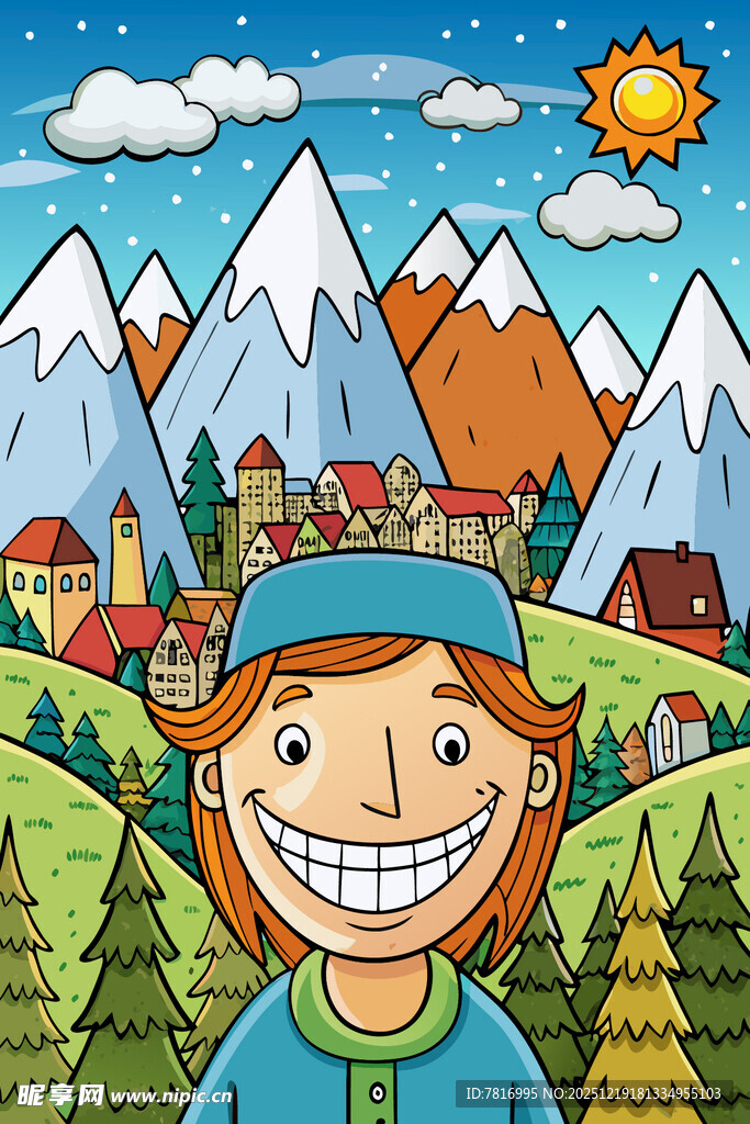 女孩置身山间美景