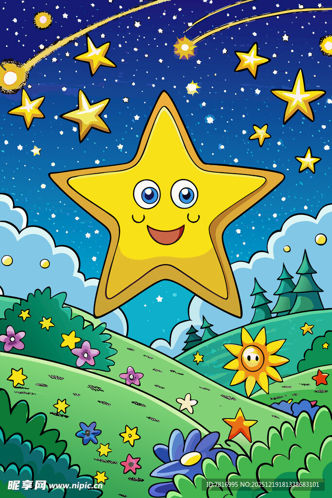 夜空下的微笑星星