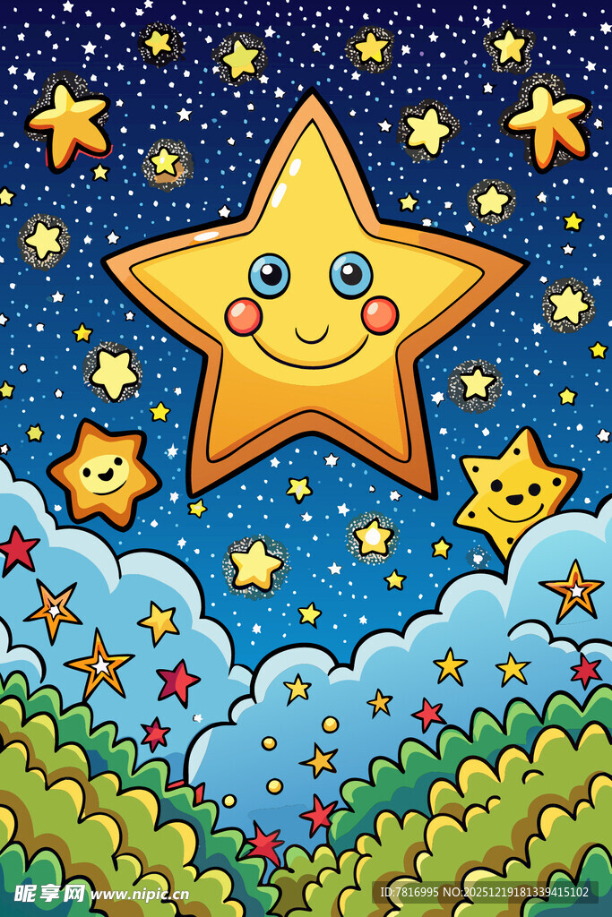 梦幻星空下的可爱星星