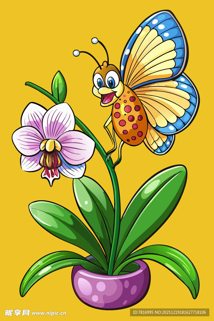 蝴蝶停驻兰花盆栽