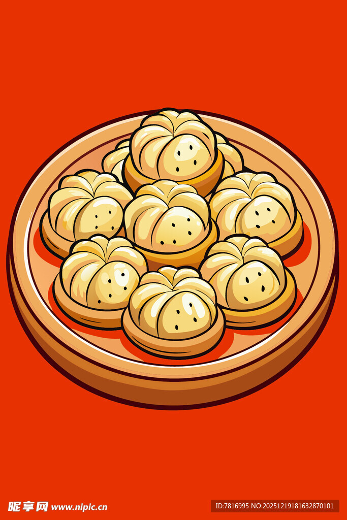 一盘美味的卡通小笼包