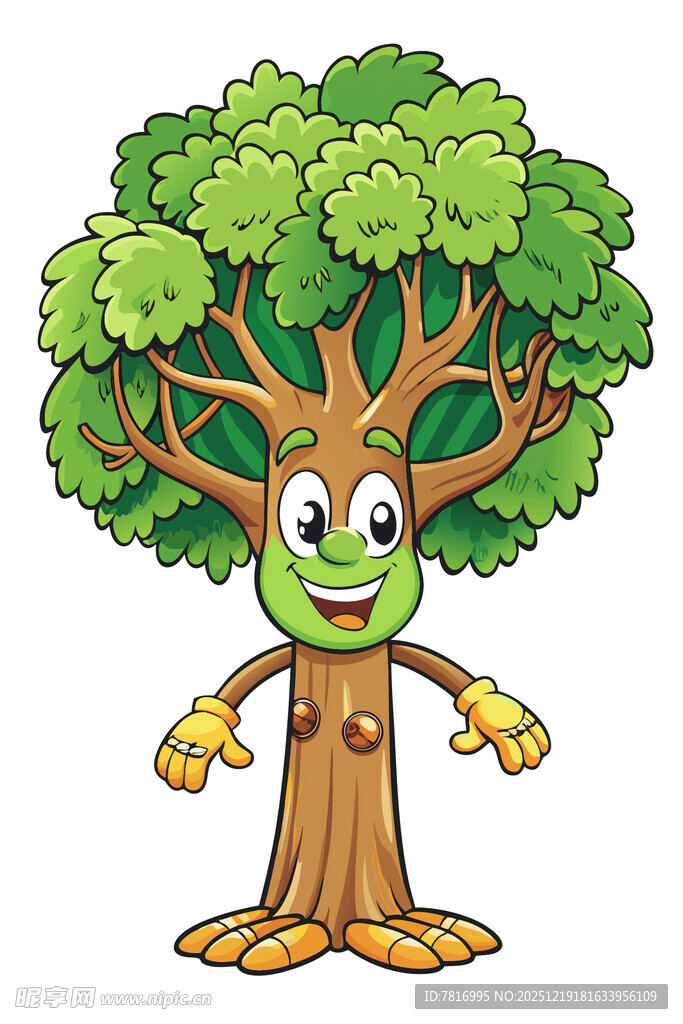 卡通树人形象笑容灿烂