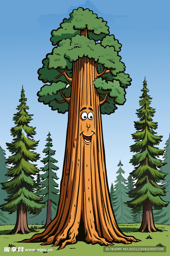 巨树卡通形象林间萌态