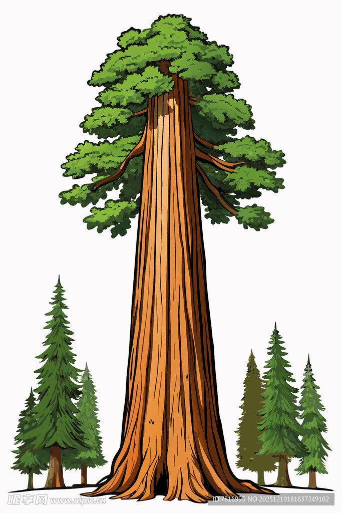 巨大红杉树与周边小树