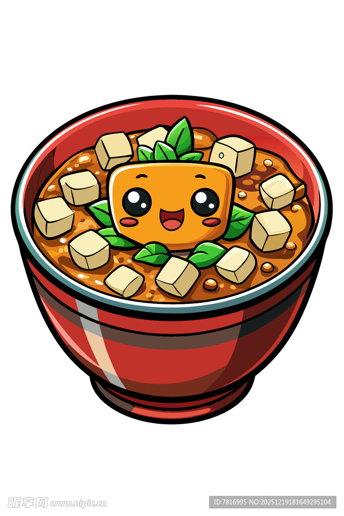 可爱卡通豆腐汤碗形象