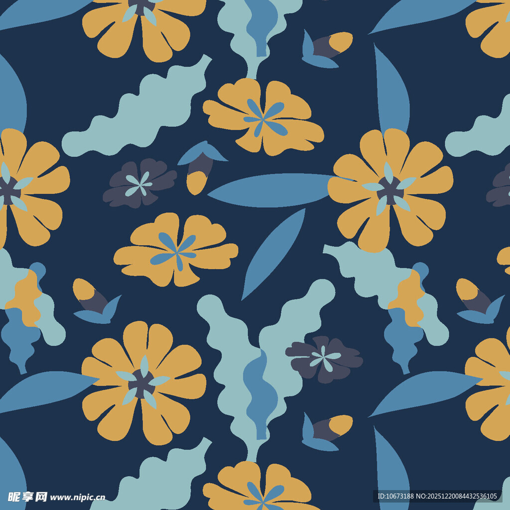 蓝色底花卉图案纹理