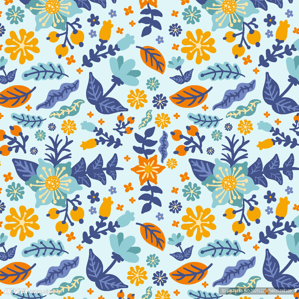 多彩花卉鸟类图案背景