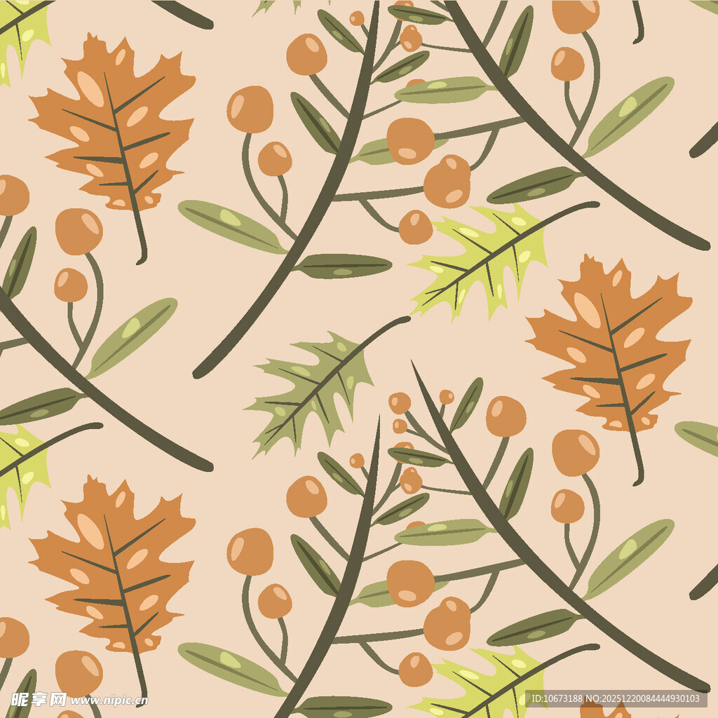 秋季植物枝叶无缝图案