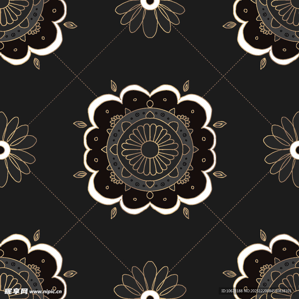 黑色底花卉几何图案纹理