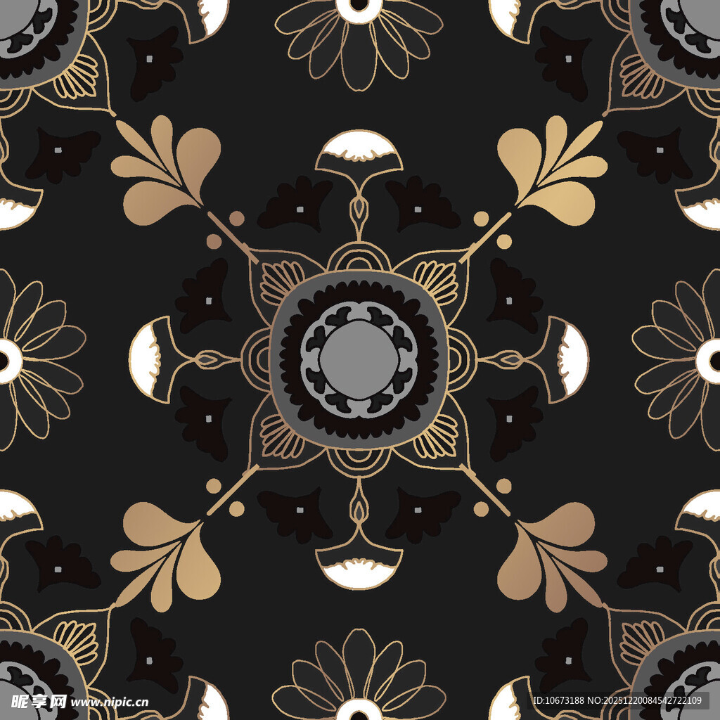 黑金花卉几何图案背景
