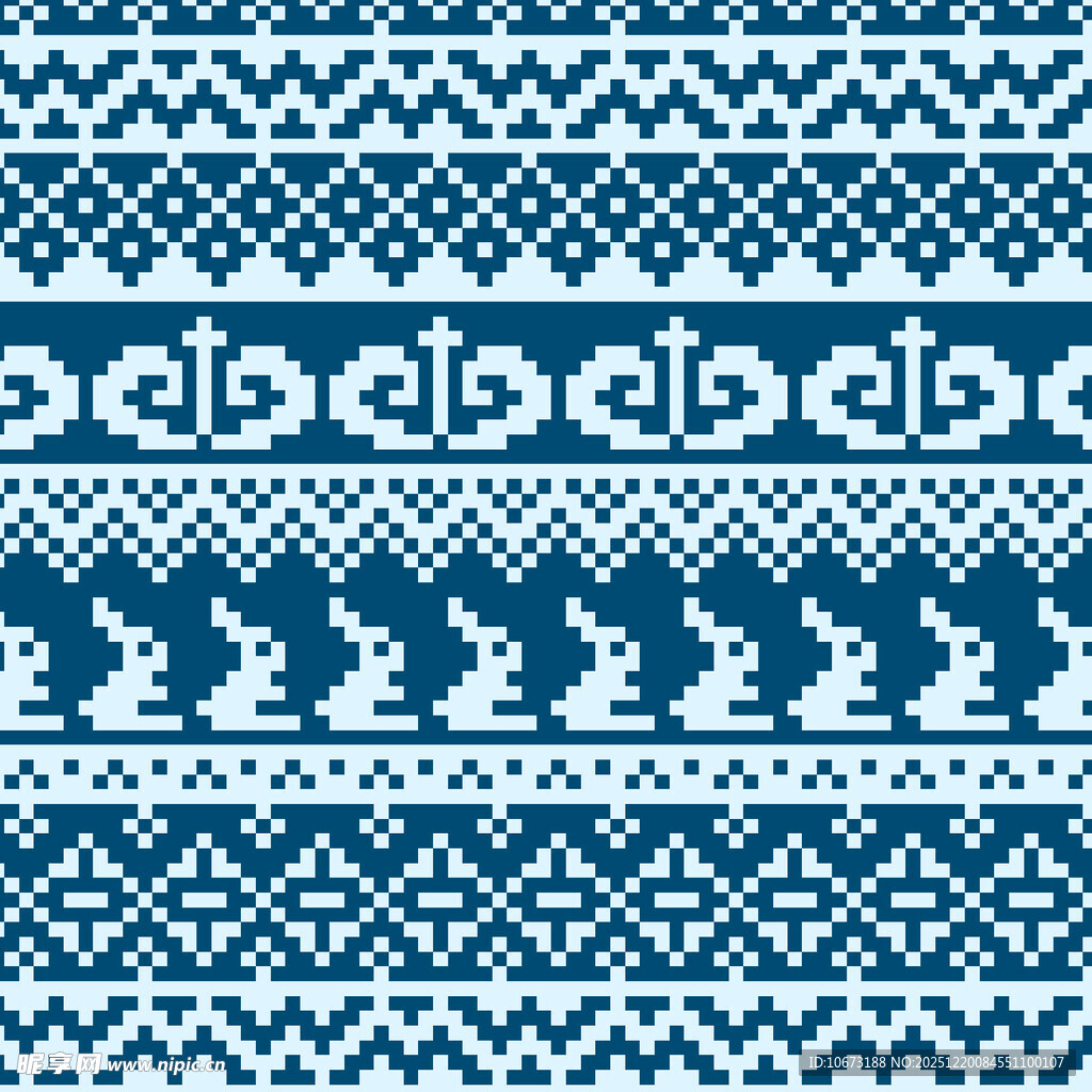 蓝白几何动物针织图案