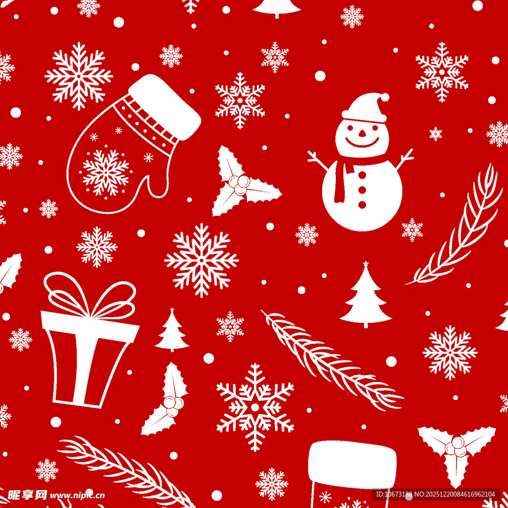 红色圣诞元素无缝图案