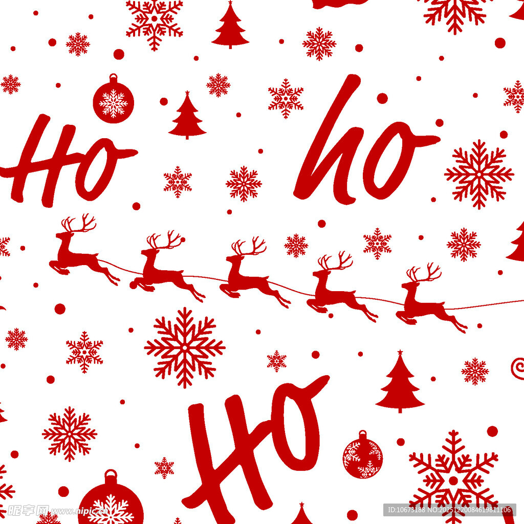 圣诞主题红色雪花驯鹿图案