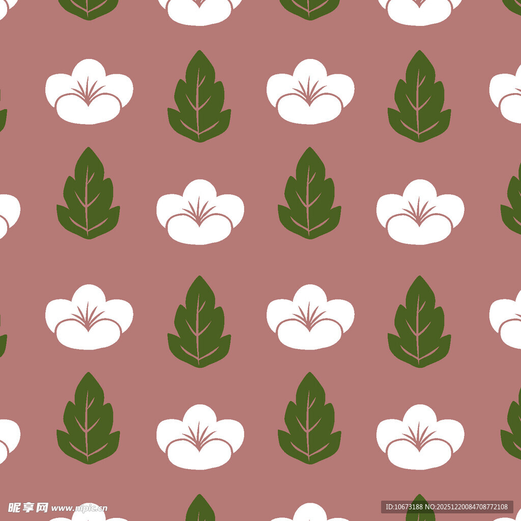 粉色背景棉花叶子图案