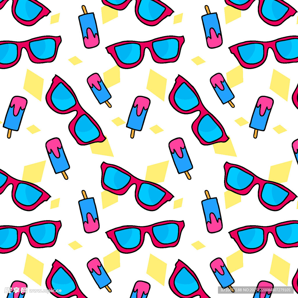 夏日墨镜冰淇淋图案背景