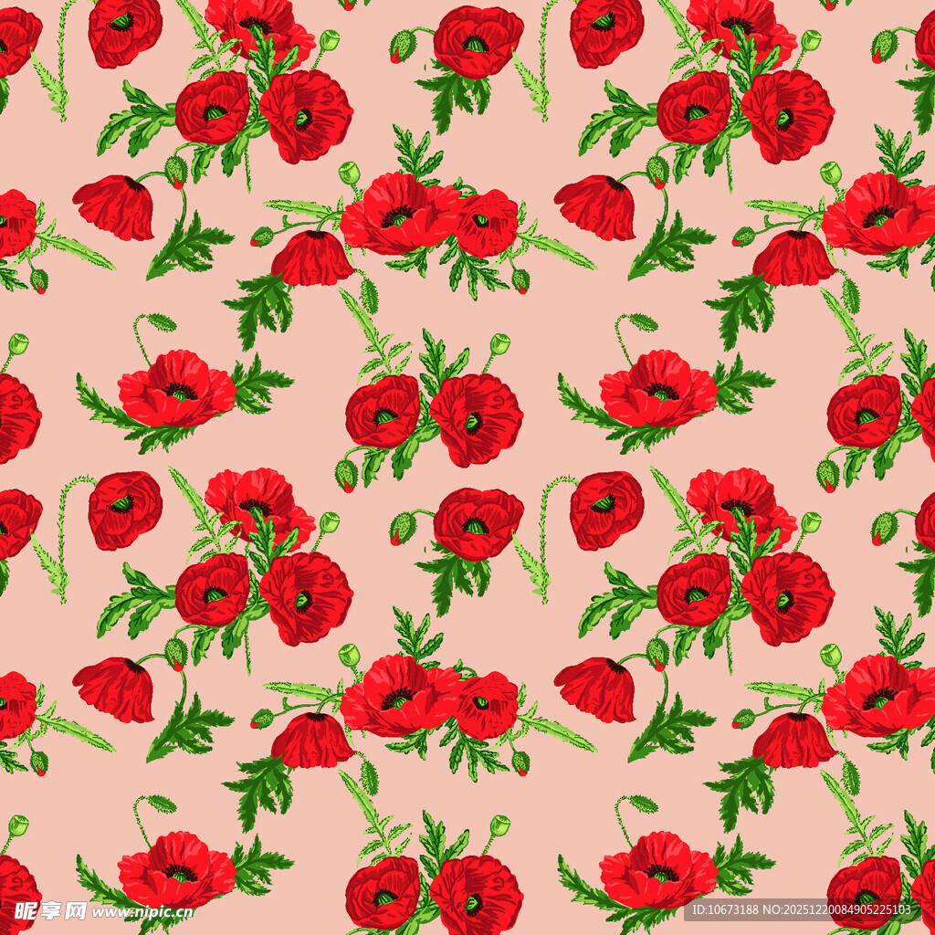 粉色底红色花朵图案